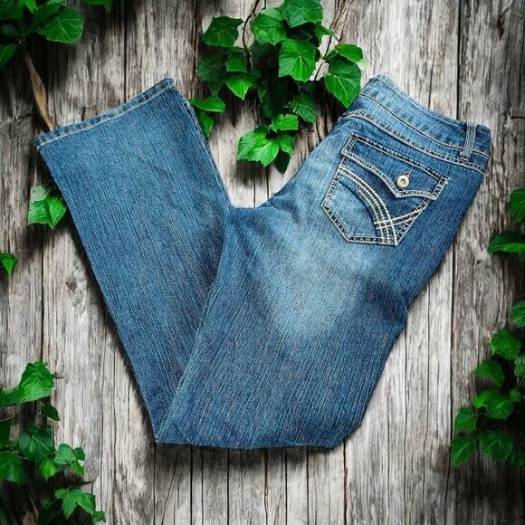 SO Denim - Vtg 90's Y2k So Jeans Women's Size 11 Blue Low Rise Flare Leg Denim Hip Huggers